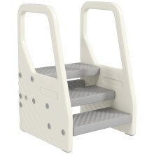 Marchepied réglable pour enfants, 2 marches avec poignée, antidérapant, gris