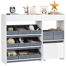 Étagère de rangement pour jouets d'enfants avec 11 boîtes en tissu et compartiments supérieurs blancs