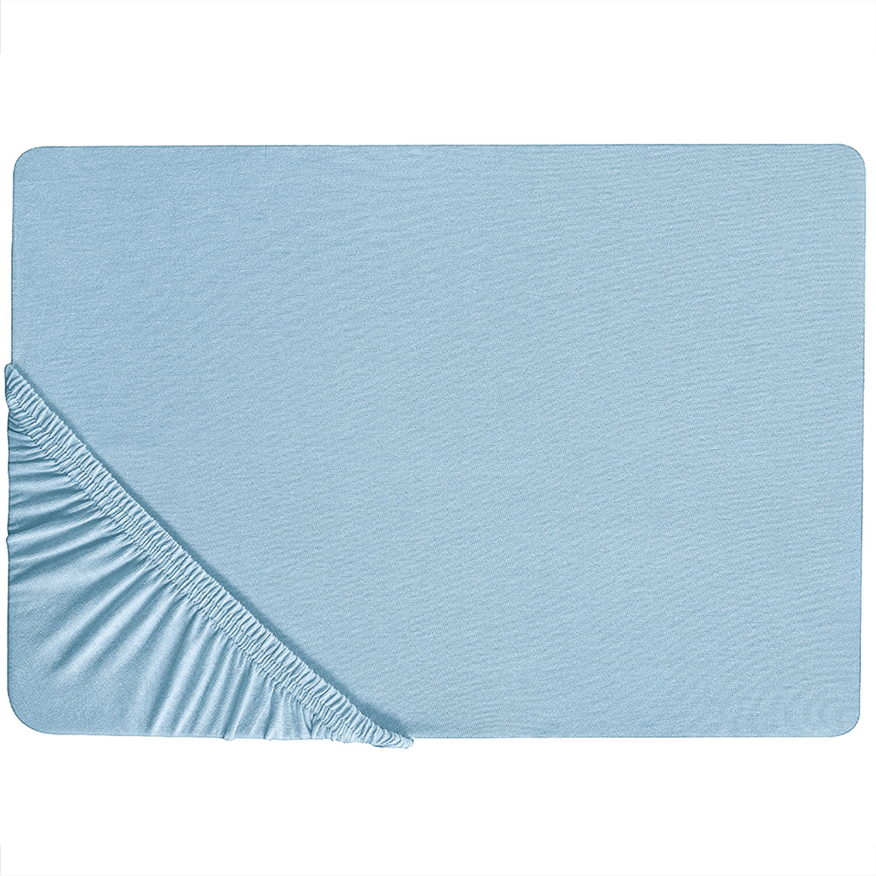 Photos - Bed Linen Beliani Fitted Sheet HOFUF Cotton 140 x 200 cm Light Blue 