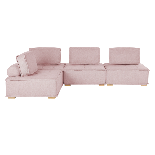 Beliani Modular Corner Sofa 4 Seater TIBRO Right Hand Pink Fabric