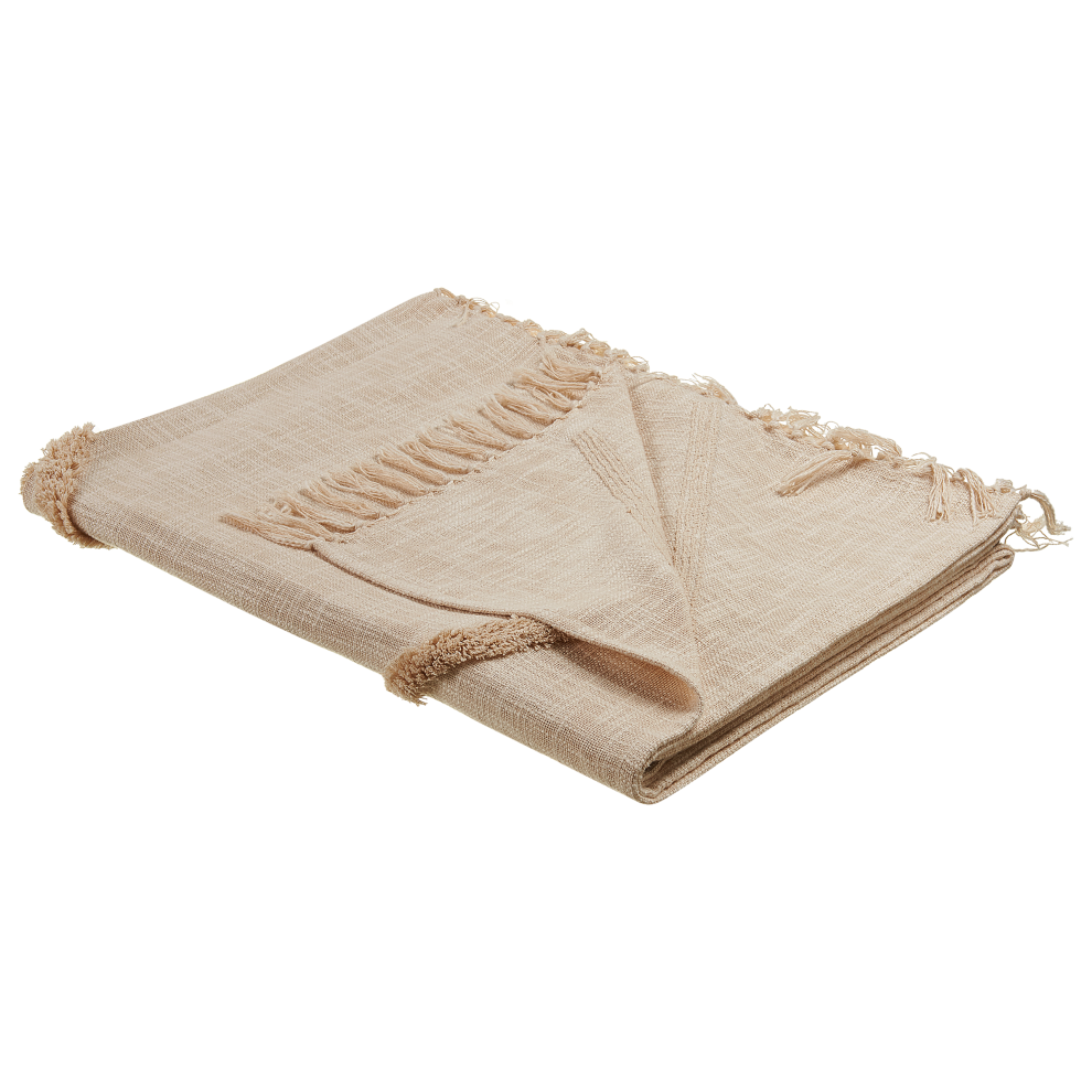 Photos - Duvet Beliani Blanket JAUNPUR Cotton 130 x 180 cm Beige Cream 