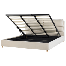 Ottoman Bed BATILLY Velvet Light Beige 180 x 200 cm (EU Super King)