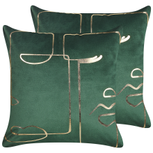 Set of 2 Decorative Cushions PHILODENDRON Velvet 45 x 45 cm Emerald Green Abstract Pattern