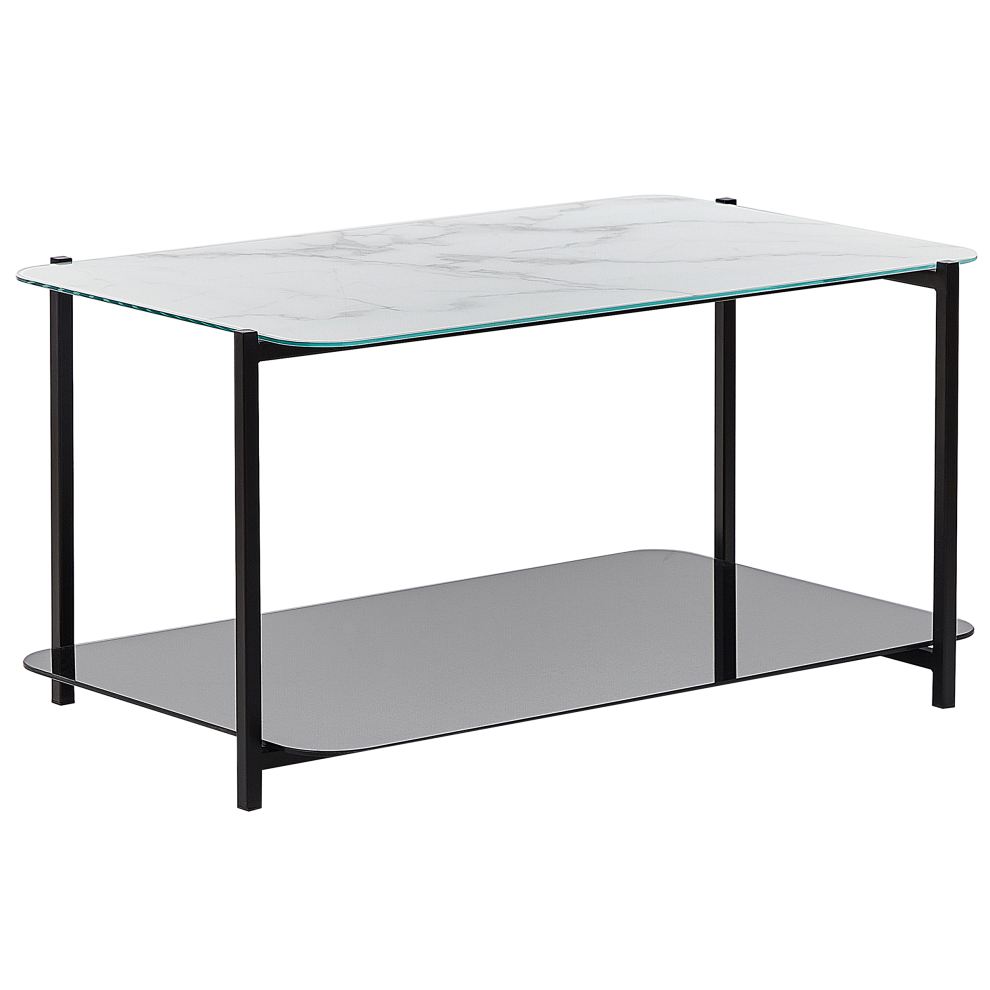 Beliani Coffee Table Gloster Tempered Glass White Marble