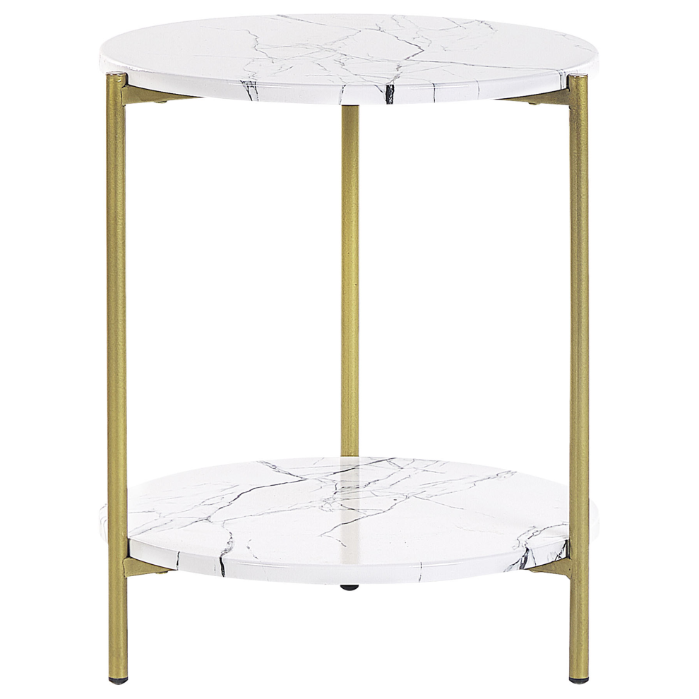 Beliani Side Table Reva White Marble