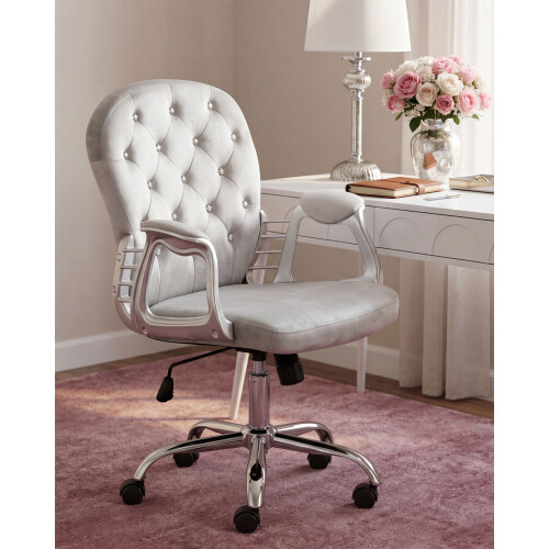 Beliani Desk Chair PRINCESS Velvet Light Grey 2