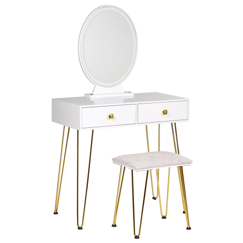 Beliani Dressing Table with Mirror and Stool CAEN LED White