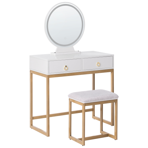Beliani Dressing Table with Mirror and Stool AUXON LED White