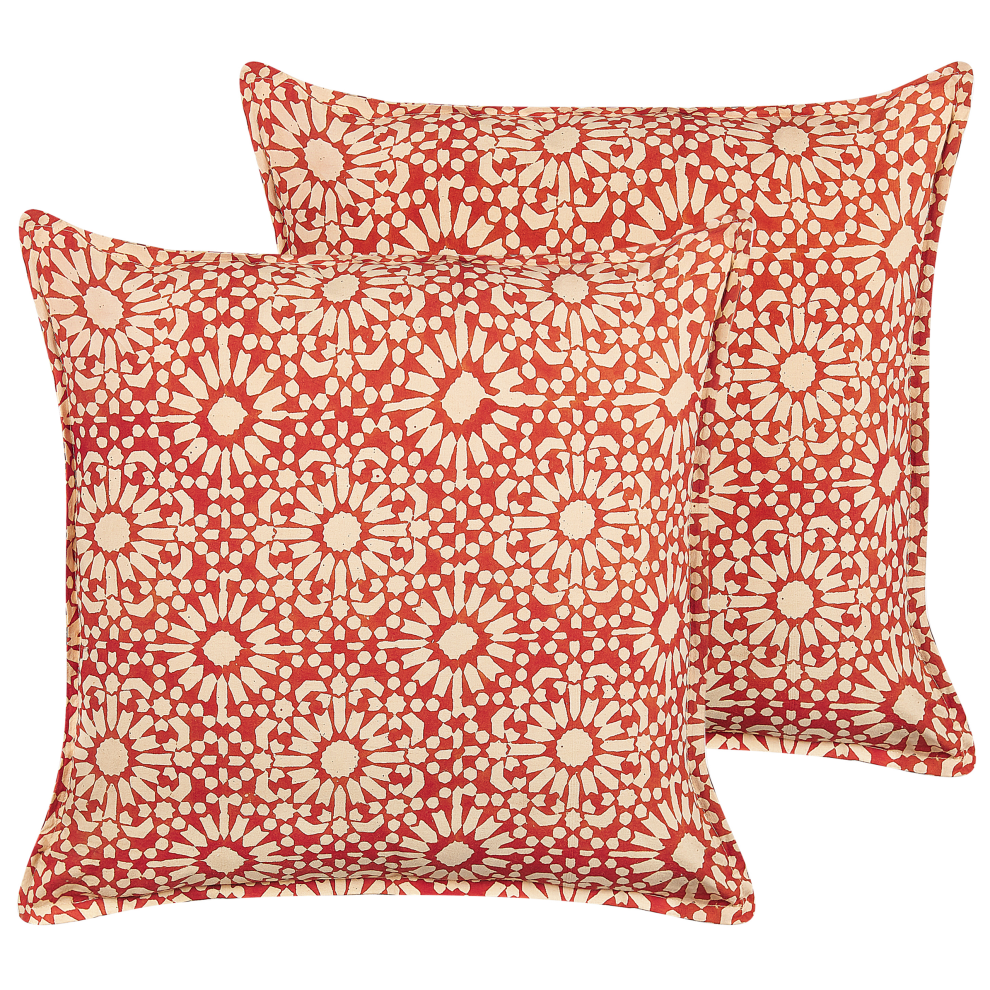 Photos - Sofa Beliani Set of 2 Decorative Cushions CEIBA Cotton 45 x 45 cm Red Geometric Pattern 