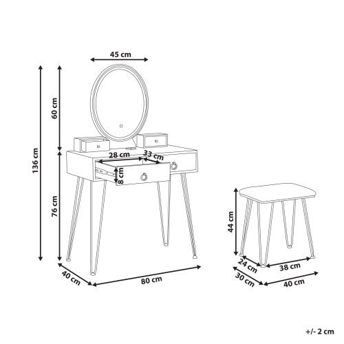 Beliani Dressing Table with Mirror and Stool SOYE LED White 1