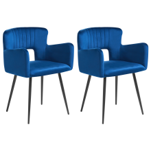 Set of 2 Dining Chairs SANILAC Velvet Navy Blue
