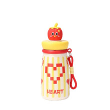 (brown, 600ml) Kids Cartoon Straw Cup 316 Stainless Steel Insulated Cute Pumpkin Water Bottle with Carrying Strap Portable Thermos