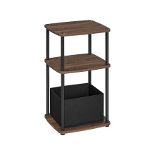 Side Table - Steel Frame - Ebony Walnut - 3 Storage Shelves with Fabric Basket