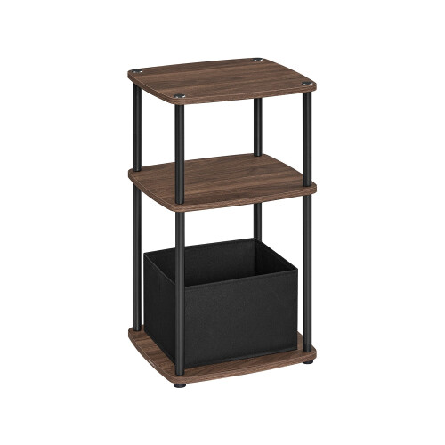 Side Table - Steel Frame - Ebony Walnut - 3 Storage Shelves with Fabric Basket