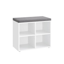 Shoe Storage Bench - Wood - Cloud White - Padded Seat with Adjustable Shelves