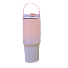 (Pink, 30oz/890ml) 30oz Large Capacity Gradient Insulated Tumbler with Handle - Stainless Steel Car Cup, Travel Mug
