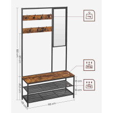 Coat Rack - Wood and Metal - Camel Brown and Ink Black - Includes Shoe Storage and Mirror