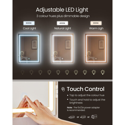 Dressing Table - Engineered Wood - Cloud White - LED Lights with Adjustable Brightness and Drawers 2
