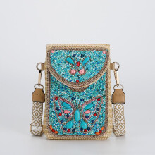 (Type a 18#, 15*4*19) Fashion Woven Crossbody Bag for Women New Style Straw Beaded Shoulder Phone Bag Premium Handbag