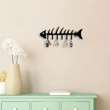Metalen Wandhaken Organizer, Sleutelhouder in Visgraatpatroon en Decoratief Wandrek voor Opbergruimte