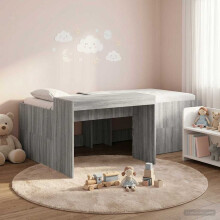 vidaXL Kids'High Bed Frame with Desk Grey Sonoma 75 x 190 cm