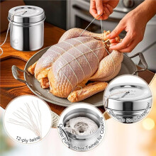 Ensemble de 3 Ficelles de Cuisine avec Distributeur en Acier Inoxydable, 66 M (216 Pi) de Ficelle de Boucher en Coton Naturel pour la Cuisson et le