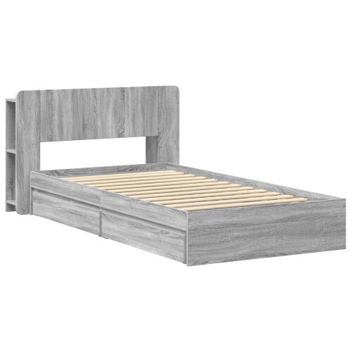 VidaXL vidaXL Bed Frame with Storage Grey Sonoma 90 x 200 cm Engineered Wood 2