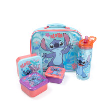 Disney Stitch Lunch Bag Bottle and 3 Snack Pot (Girls Blue)