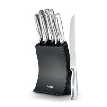 Tower Core 5 Piece Knife Set with Weighted Steel Block, High Grade Polished Stainless Steel, Fine Edge Precision Blades, Black, T81537BLK