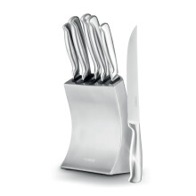 Tower Core 5 Piece Knife Set with Weighted Steel Block, High Grade Polished Stainless Steel, Fine Edge Precision Blades, Stainless Steel, T81537SS