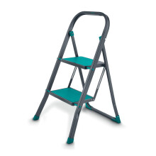 Tower 2 Tread Step Ladder, Folding Steel Frame with Non-Slip Steps & Feet, Compact & Lightweight Design, Anthracite & Teal, T780000TL