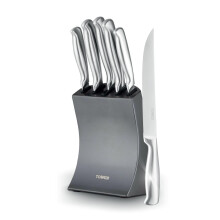 Tower Core 5 Piece Knife Set with Weighted Steel Block, High Grade Polished Stainless Steel, Titanium, T81537TNM