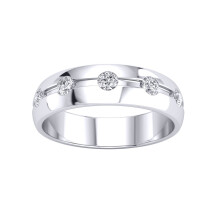 (K) Jewelco London Ladies Platinum Plated Sterling Silver CZ Grooved D-Shape 5 Stone Half Eternity Wedding Band Ring 4.5mm - GVR938