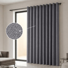 (66W x 84D-Single Panel Curtain, Charcoal) 260GSM Linen Curtains Blackout Thermal Insulated Drapes | 100% Light Blocking & Ready Made