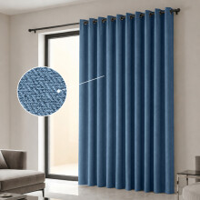 (66W x 84D-Single Panel Curtain, Blue) 260GSM Linen Curtains Blackout Thermal Insulated Drapes | 100% Light Blocking & Ready Made