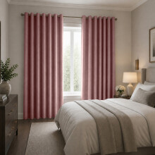 (90W x 90D-Curtain Pair, Blush Pink) 260GSM Linen Curtains Blackout Thermal Insulated Drapes | 100% Light Blocking & Ready Made