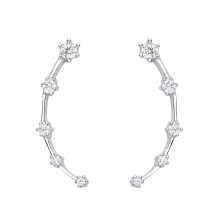 Jewelco London Ladies Rhodium Plated Sterling Silver CZ Astrology Star Station Map Drop Earrings - EAG1164