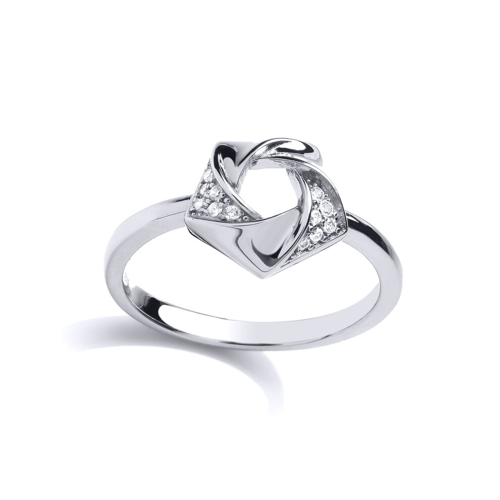 Jewelco London (O) Ladies Sterling Silver Cubic Zirconia Swirling Pentagon Flower Dress Ring - Gvr828