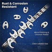 3/8" Drive Metric Crow Foot Wrench Set 10pcs 10-22mm for Automotive &Plumbing Tight Spaces Access with Clip- Organizer