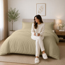 (King (230x220cm), Beige) Luxury Dyed Duvet Cover Set | 100% Soft Microfiber Bedding | Matching Pillowcases Included