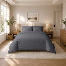 (Double (200x200cm), Grey) Luxury Dyed Duvet Cover Set | 100% Soft Microfiber Bedding | Matching Pillowcases Included