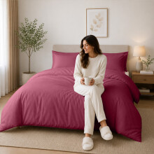 (Double (200x200cm), Burgundy) Luxury Dyed Duvet Cover Set | 100% Soft Microfiber Bedding | Matching Pillowcases Included