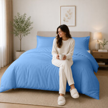 (Double (200x200cm), Light Blue) Luxury Dyed Duvet Cover Set | 100% Soft Microfiber Bedding | Matching Pillowcases Included
