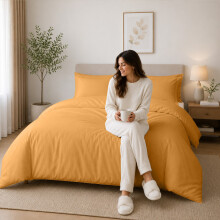 (Single (135x200cm), Mustard Yellow) Luxury Dyed Duvet Cover Set | 100% Soft Microfiber Bedding | Matching Pillowcases Included