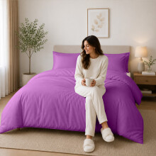 (Single (135x200cm), Purple) Luxury Dyed Duvet Cover Set | 100% Soft Microfiber Bedding | Matching Pillowcases Included