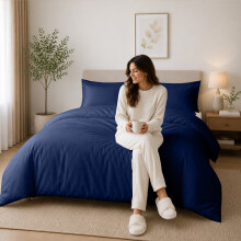 (King (230x220cm), Navy Blue) Luxury Dyed Duvet Cover Set | 100% Soft Microfiber Bedding | Matching Pillowcases Included