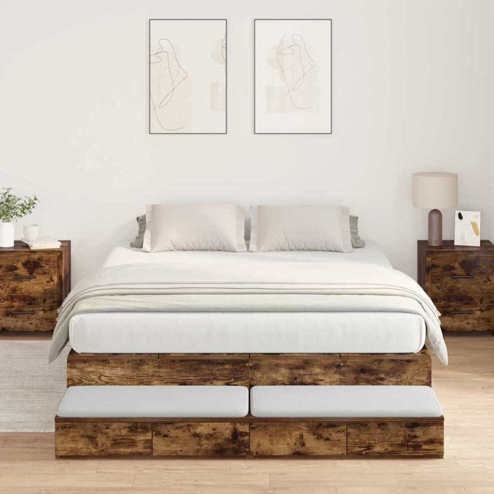 Vidaxl Storage Bed Frame With Drawer Smoked Oak 140 Cm Engineered Wood