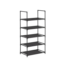 5-Tier Shoe Rack - Metal Frame - Black - Space-Saving Design with Non-Woven Fabric Shelves