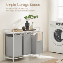 Laundry Sorter - Metal - Grey - 3-Section Design with Removable Bags and Shelf