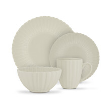 Swan 16 Piece Scallop Edge Stoneware Dinner Set, Cream, SWKA1460CRM